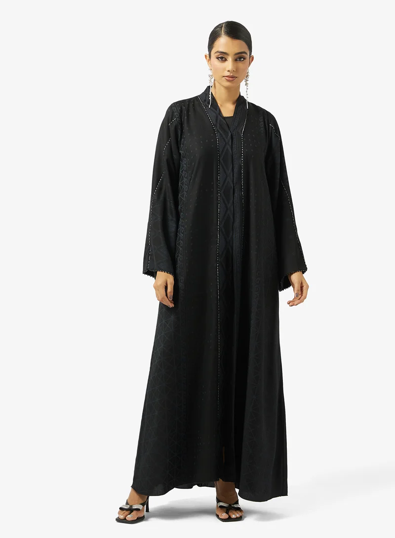 hayas closet  Black Embellished Open Abaya With Sheila for Women | Best Price UAE